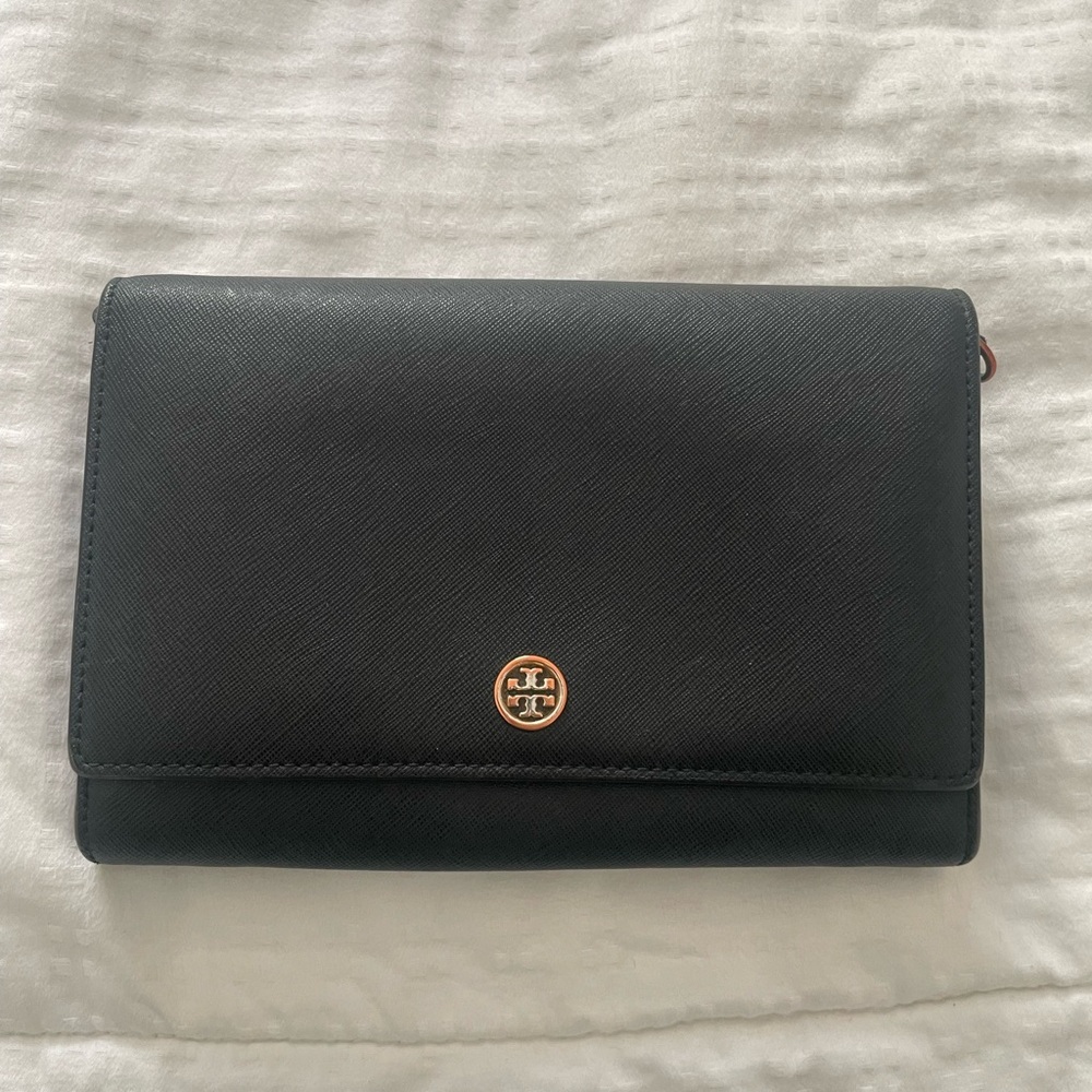 Tory Burch Black Wallet with Gold Logo